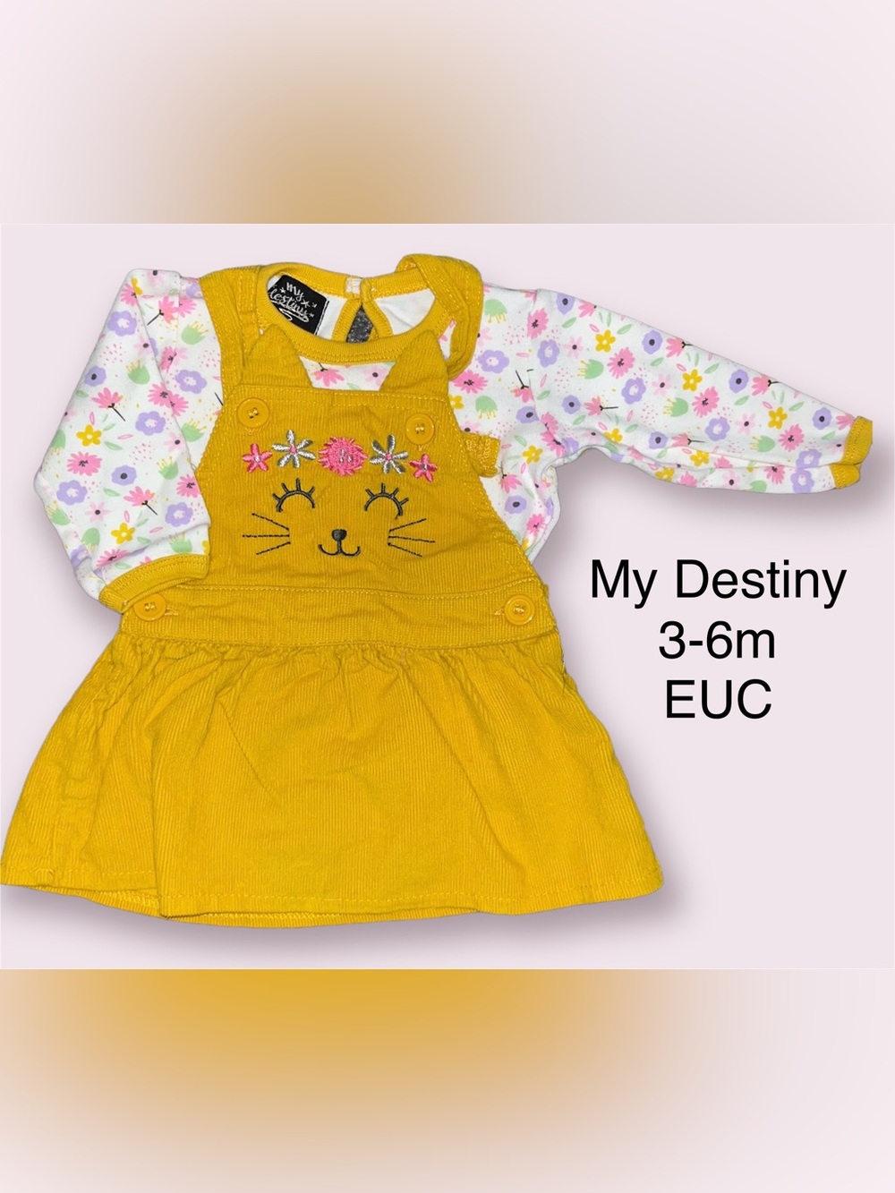 My Destiny Corduroy Kitty Pinafore Baby Girl Outfit